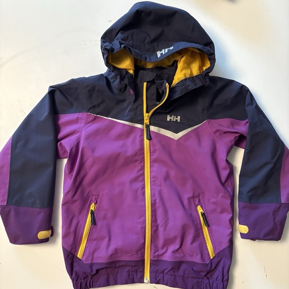 Kid's 128/8 Helly Hansen Jacket Coat Ski Snowboard Youth Color Block Purple Navy